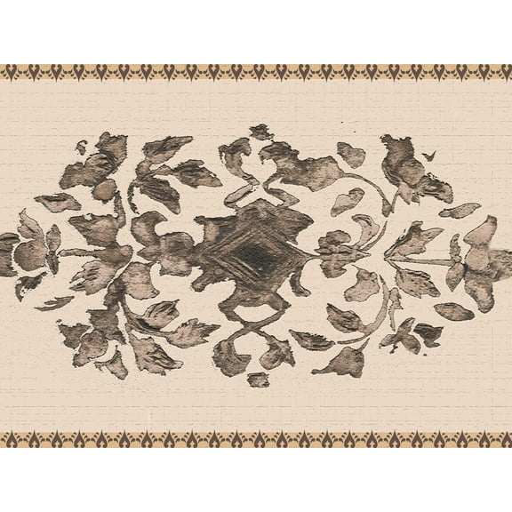Dundee Deco's Peel and Stick Wallpaper Border - Damask Beige Brown Scrolls Wall Border Retro Design, 15 ft x 7 in, Self Adhesive