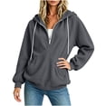 thumbnail image 5 of Winter Womens Sweatshirt Sevevn Casual Fleece Hooded Half-Zip Solid Color Fashion Fall Hoodie Sweatshirts with Pockets Gray XL, 5 of 6