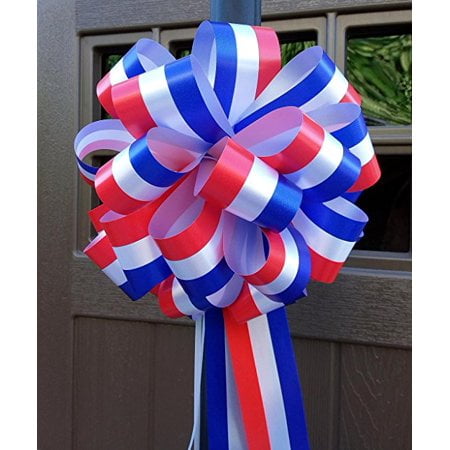Red, White, and Blue Pull Bows - 9" Wide, Set of 6, Patriotic Holiday