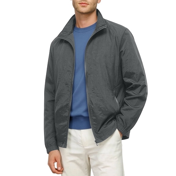 Mens Waterproof Jacket Lightweight Zip Up Hoodless Outwear Jacket Spring Fall Fashion Casual Daily Pocket Coat Business Commute Windbreaker with Pockets