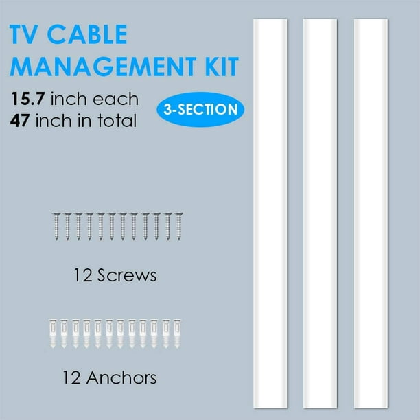 Cache de câble TV - Couvercle de cordon de 47 pouces pour téléviseur mural  - Cmc-08 Cache-câble TV - Kit de couverture de fil indolore Raceway - 3x  L15.7in, W2.3 H0.7, Blanc