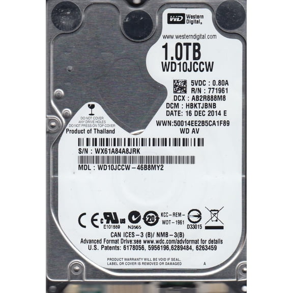WD10JCCW-46B8MY2, DCM HBKTJBNB, Western Digital 1TB USB 2.5 Hard Drive