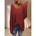 thumbnail image 3 of Long Sleeved Fall Winter Women V-neck Loose Sweater Oversize Knit Pullover, 3 of 4