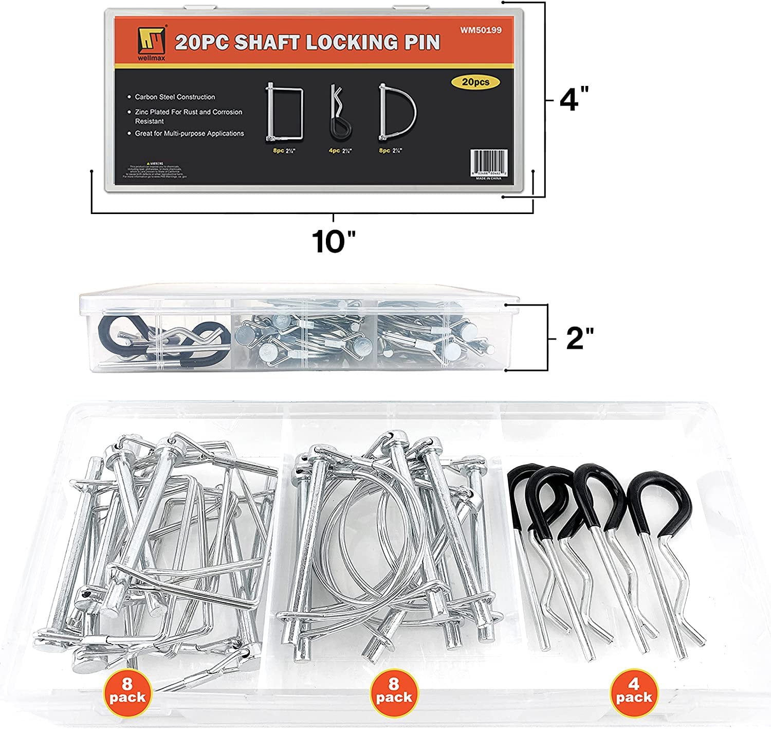 Wellmax 20 Pcs Shaft Locking Pin in 1/4 Diameter Zinc-Plated Heavy Duty Safety Pins, Bonus 4 Pcs Heavy Duty Trailer Hitch Pin for Trailer Lock and Hitch Pin Lock for Farm Lawn Garden Wagons Silver