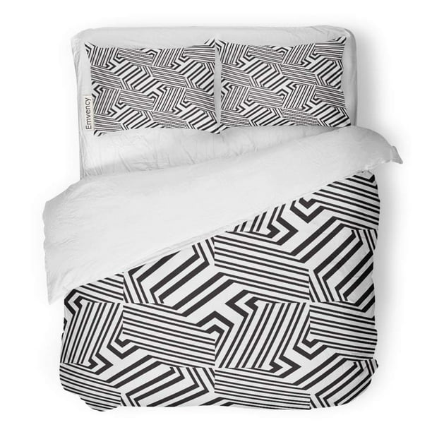 RYLABLUE 3 Piece Bedding Set Black and White Geometric Simple Regular