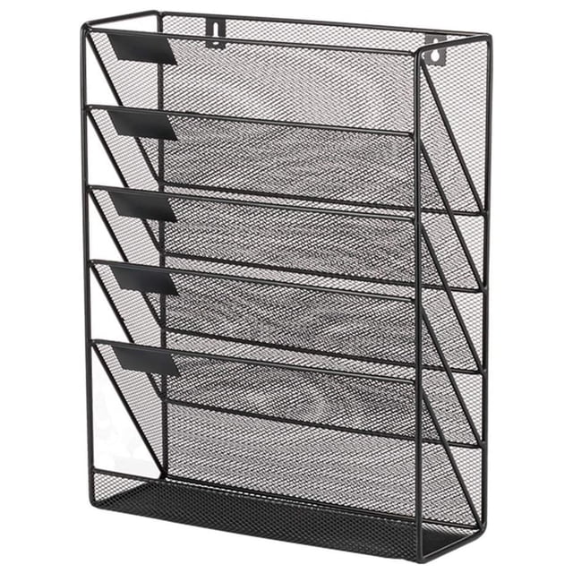 Organizador de Pared OrgaPro 1Pza 32.5x40.5x11cm 5 Bandejas 1 Inferior Carta Pared Malla Metálica Negro.