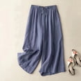 thumbnail image 4 of Capri Pants for Women 2025 Solid Color Elastic High Waist Wide Leg Casual Capris with Pockets Womens Cropped Pants, 4 of 7
