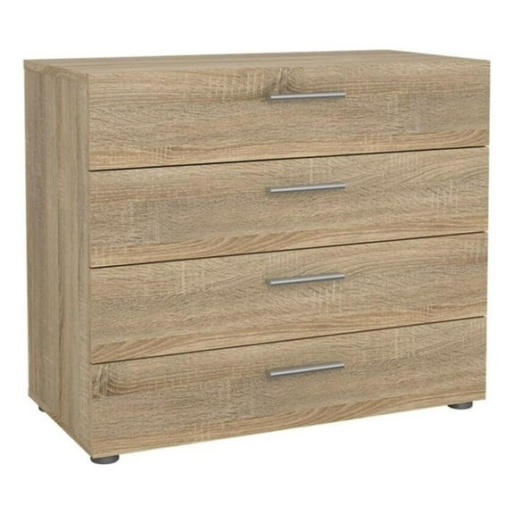 Maklaine Contemporary 31"W 4-Drawer Bedroom Storage Chest in Oak
