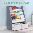 thumbnail image 3 of Mallboo Childrens Bookshelf Kids Sling Book Rack with Two Storage Boxes and Toys Organizer Shelves, Gray, 1 Pack, 33.46 x 27.56 x 11.81 in, 3 of 7