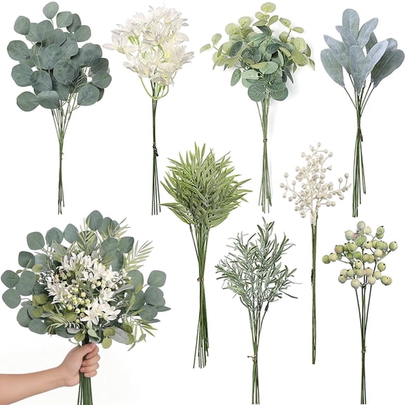 75Pcs 8 Style Faux Eucalyptus Greenery Stems for Wedding Home DIY Floral Decor