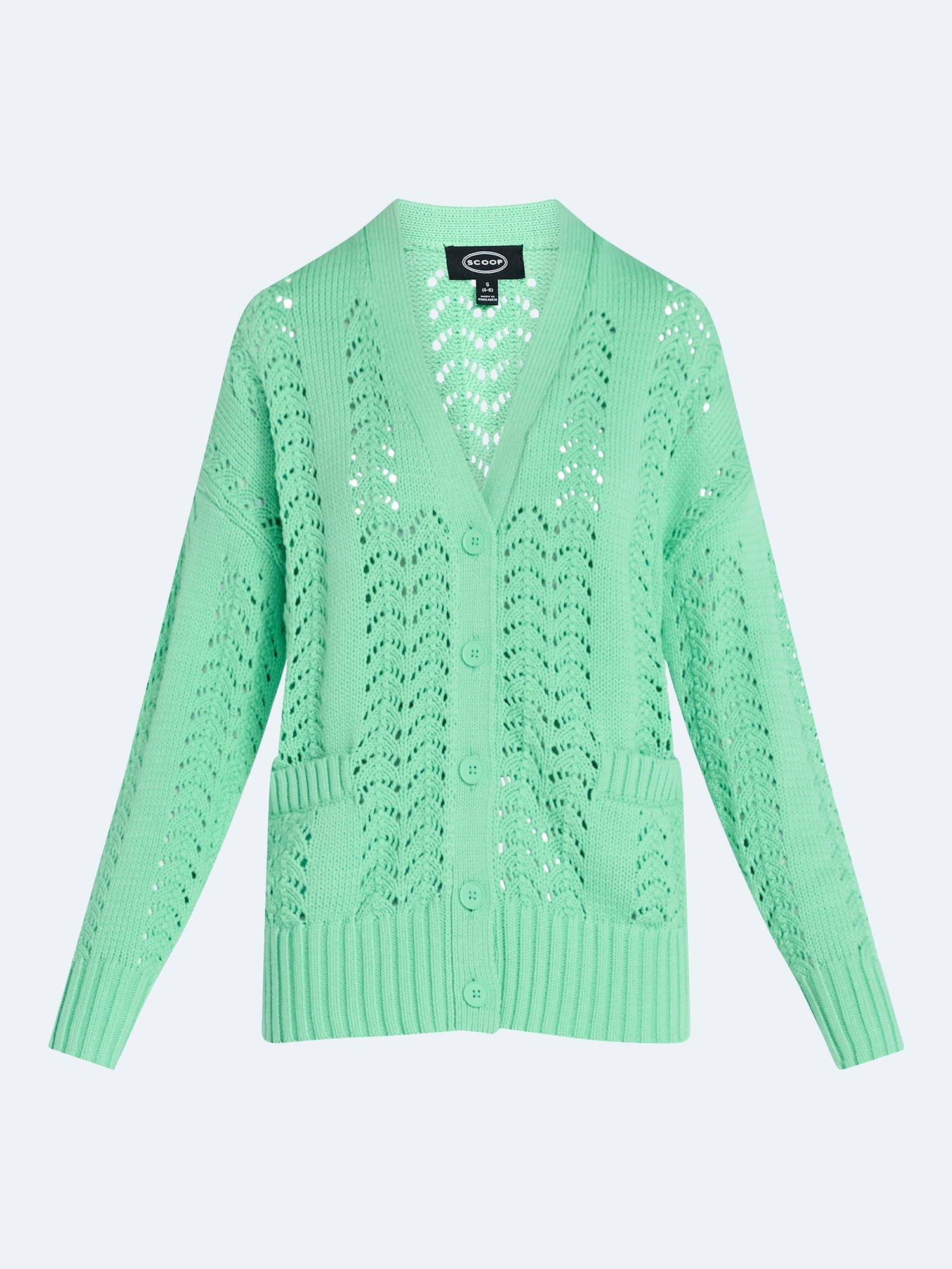Scoop Women’s V Neck Sweater Cardigan, Midweight, Sizes XS-4X