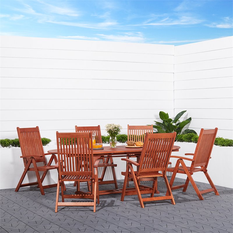 Malibu Outdoor 7piece Wood Patio Dining Set with Extension Table and