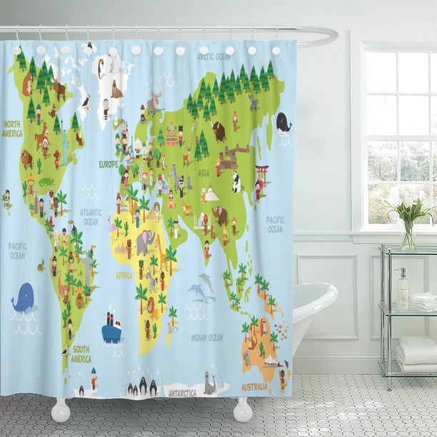 BSDHOME Funny Cartoon World Map Children of Different Nationalities ...