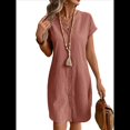 thumbnail image 3 of Vestido de para Mujer, Verano, Informal, Corta, Cuello en V, Midi, Abotonado, Camisero. Melocotón XL, 3 of 6