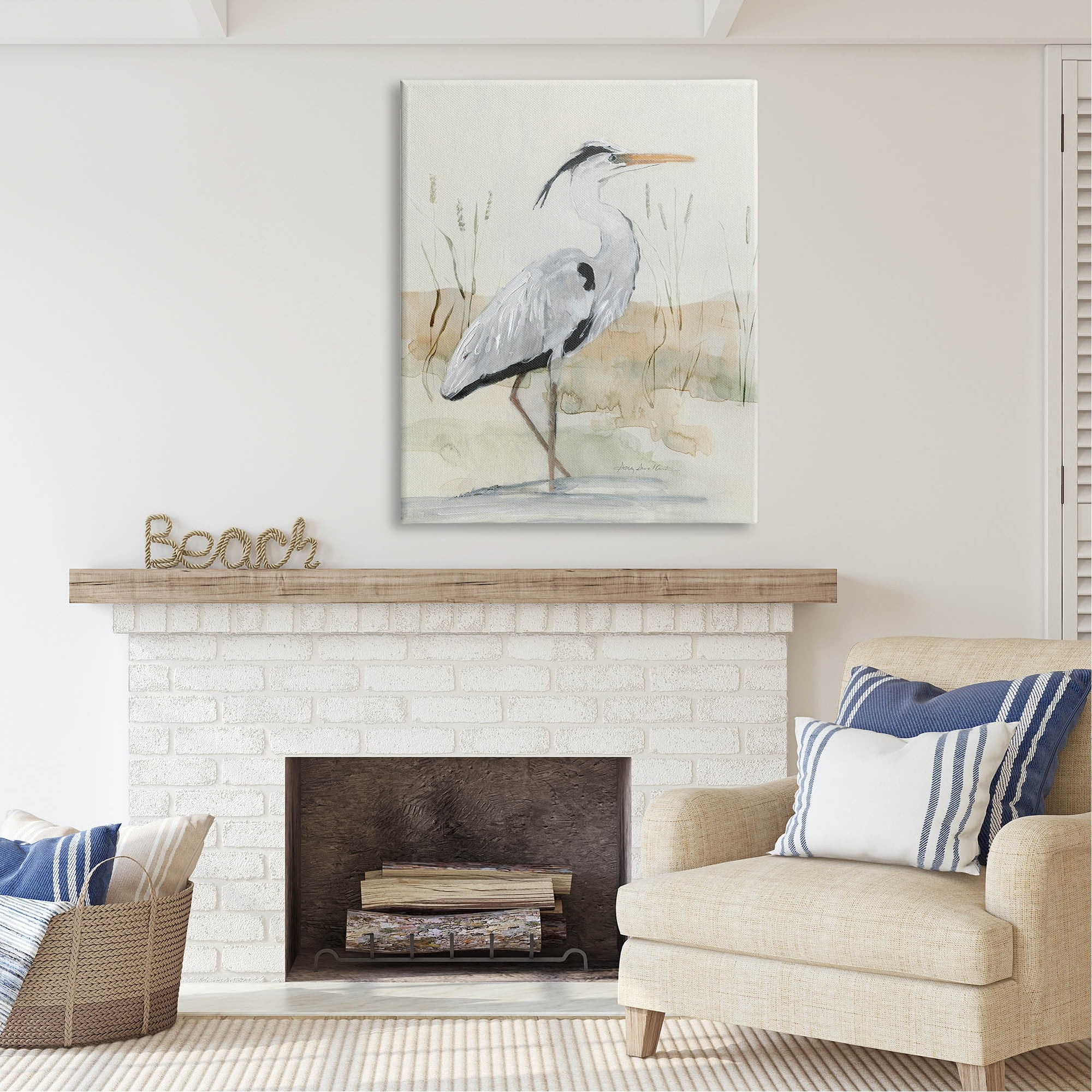 Stupell Industries Elegant Heron Nature Creek Portrait Coastal Painting Gallery Wrapped Canvas Print Wall Art
