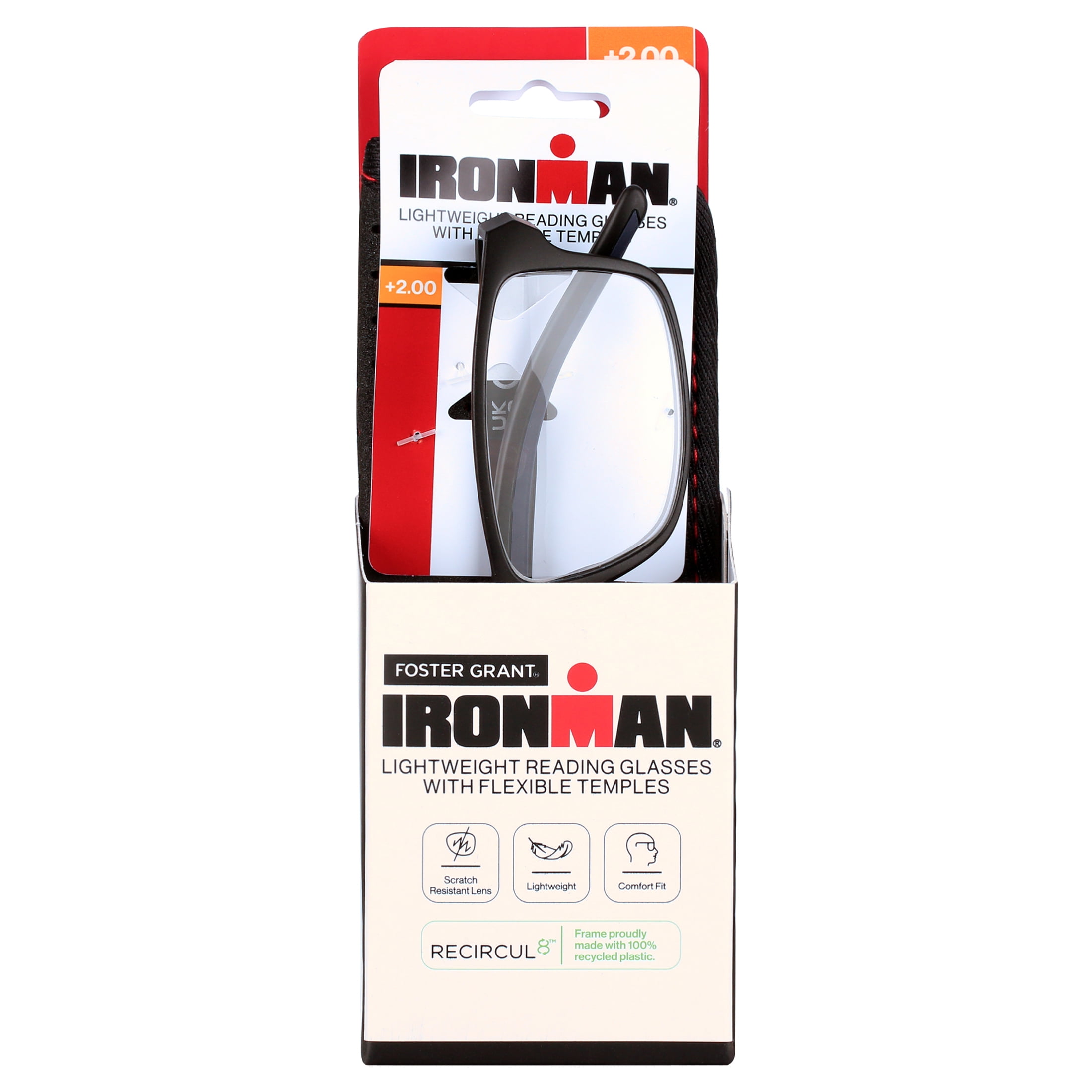 (2 pack) Ironman Rectangle Black Reading Glasses 2.00