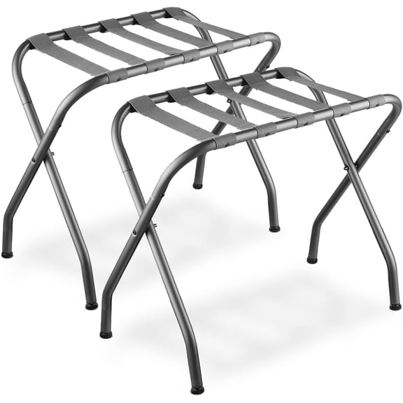 Bartnelli Folding Luggage Rack 2-Pack Metal Suitcase Stand with Nylon Straps, Durable Steel Luggage Rack for Bedroom or Travel Use