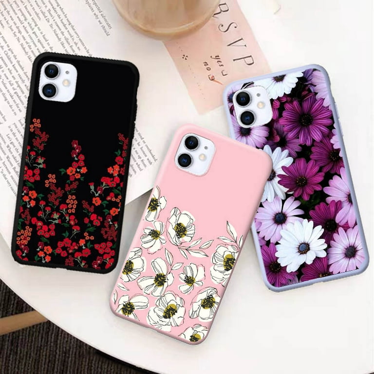 iPhone 8 Plus 7 Plus Case for Girls Flexible Soft Slim Fit FullAround  Protective Cute Phone Case Cover with Purple Floral and Gray Leaves Pattern  for iPhone 7Plus 8Plus Pink Flowers 