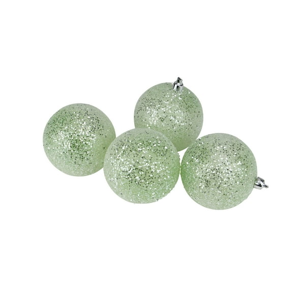 4ct Light Green Glittered Shatterproof Christmas Ball Ornaments 3" (75mm)