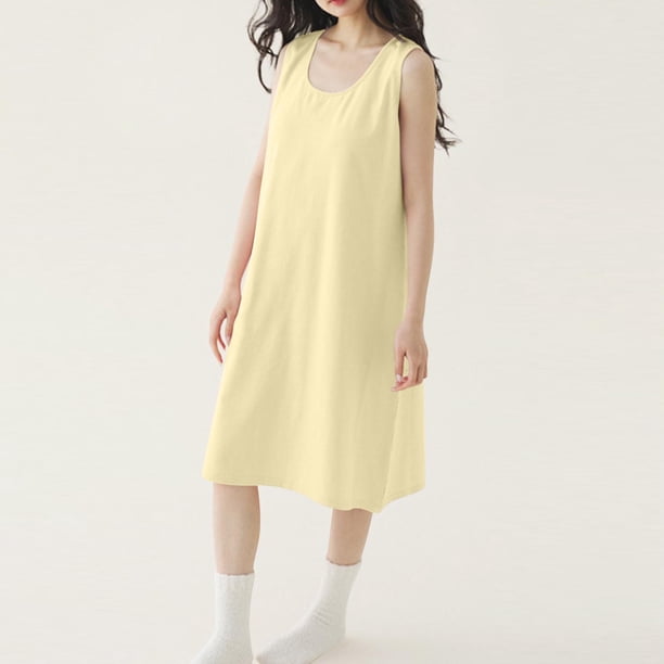 Camisón largo de poliéster para mujer, sin mangas, cuello redondo, informal, moderno y elegante.