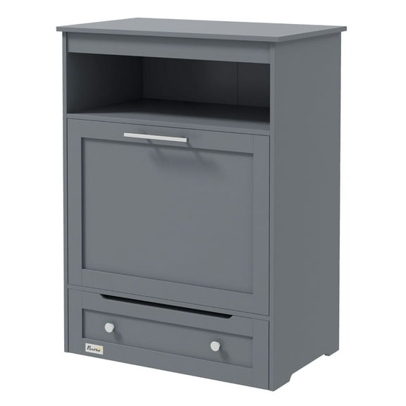 Pet Feeder Station, Dog Food Storage Cabinet with Bowls, Gray MDF Pet Supply Organizer