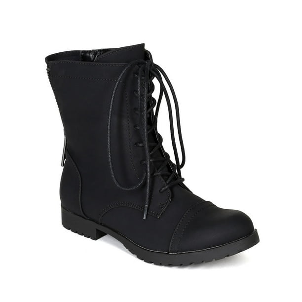 New Women Qupid Wyatte28 Leatherette Lace Up Basic Combat Boot