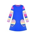 thumbnail image 1 of Vestido de Niña Azul de Manga Larga con Bolsillo de Corazón a Rayas Casual de Algodón 4 Años, 1 of 6