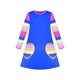 thumbnail image 1 of Vestido de Niña Azul de Manga Larga con Bolsillo de Corazón a Rayas Casual de Algodón 4 Años, 1 of 6