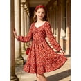 thumbnail image 4 of Lanbubble Girls Long Sleeve Floral Dress Square Neck Ruched A-Line Casual fall winter Dress 7-14 Years, 4 of 11