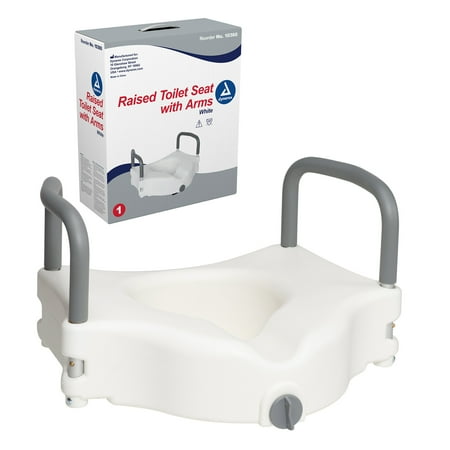 Dynarex Raised Toilet Seat with Arms - Elevated Seat for Post-Surgery Patients or Anyone with Difficulty Moving from Standing to Sitting, White, 1 Raised Toilet Seat with Arms