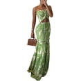 thumbnail image 1 of CHICME - Vestido de fiesta con estamp floral y lazo fruncido fruncido y bandeau para fiesta, vestido ajust con dobladillo con volantes, 1 of 3