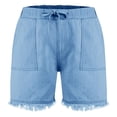 thumbnail image 5 of Girls Denim Shorts with Adjustable Drawstring Elastic Waist Light Wash Frayed Hem Summer Jean Shorts for Kids 4-14 Years,Size 7-8T, 5 of 8