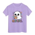 thumbnail image 4 of larppty Halloween Ghouls Ghost Retro Girl Kids T-Shirt Graphic Tshirt Little Kids Fall Short Sleeve Tee Tops (Purple,7-8 Years), 4 of 6