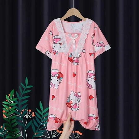

Sanrios Kuromi Cinnamoroll Hellokittys Cute Girl s Bowknot Nightgown Kawaii Summer Thin Comfortable Pajama Dress Children Gift