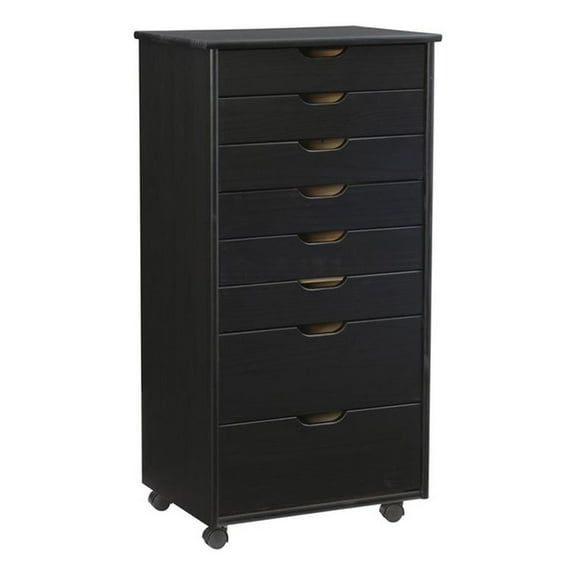 Riverbay Furniture Pine Wood Black Storage Cart Rectangular Mobile 40.5"H Unassembled