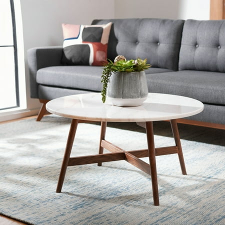 SAFAVIEH Maja Round Marble Coffee Table Marble /Walnut