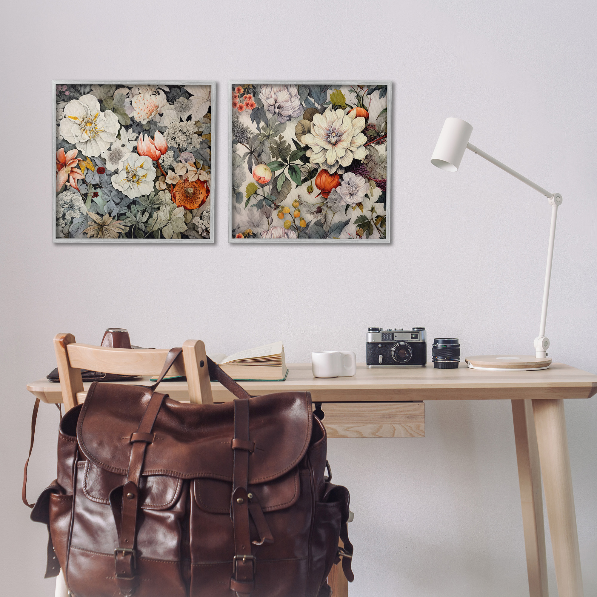 Stupell Industries Vintage Blooms Arrangement Botanical & Floral Painting Gray Framed Art Print Wall Art, 17 x 17, Set of 2