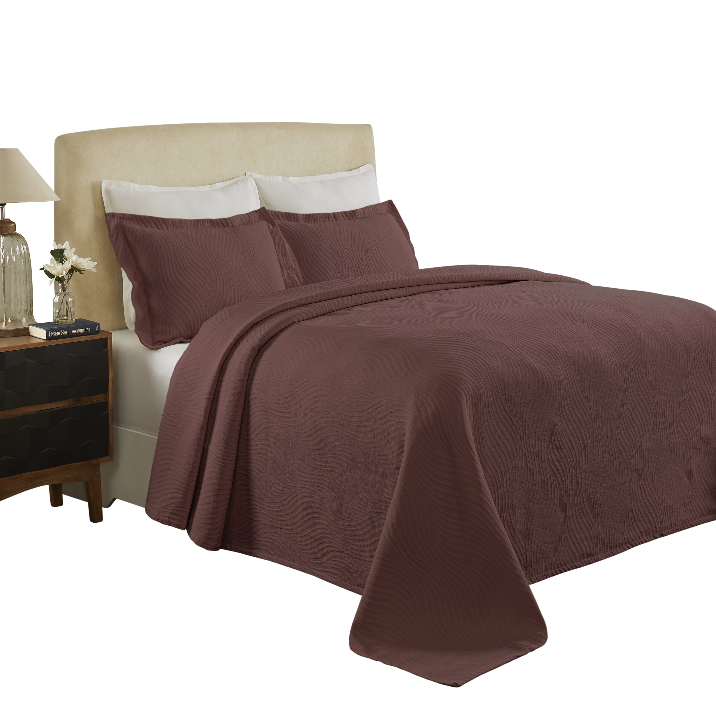 Burgundy, King Light Weight Bedspread Bed-Coverlet Over Size 118x106 bednlinens&things 3 pc Solid Embossed Pebble Circle Pattern All Season