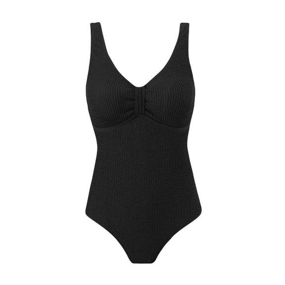 Summer One Piece Swim Suits For Women 2026 Solid Color Mesh Gauze Perspective Tight Fitting Black Swim Suit∣M