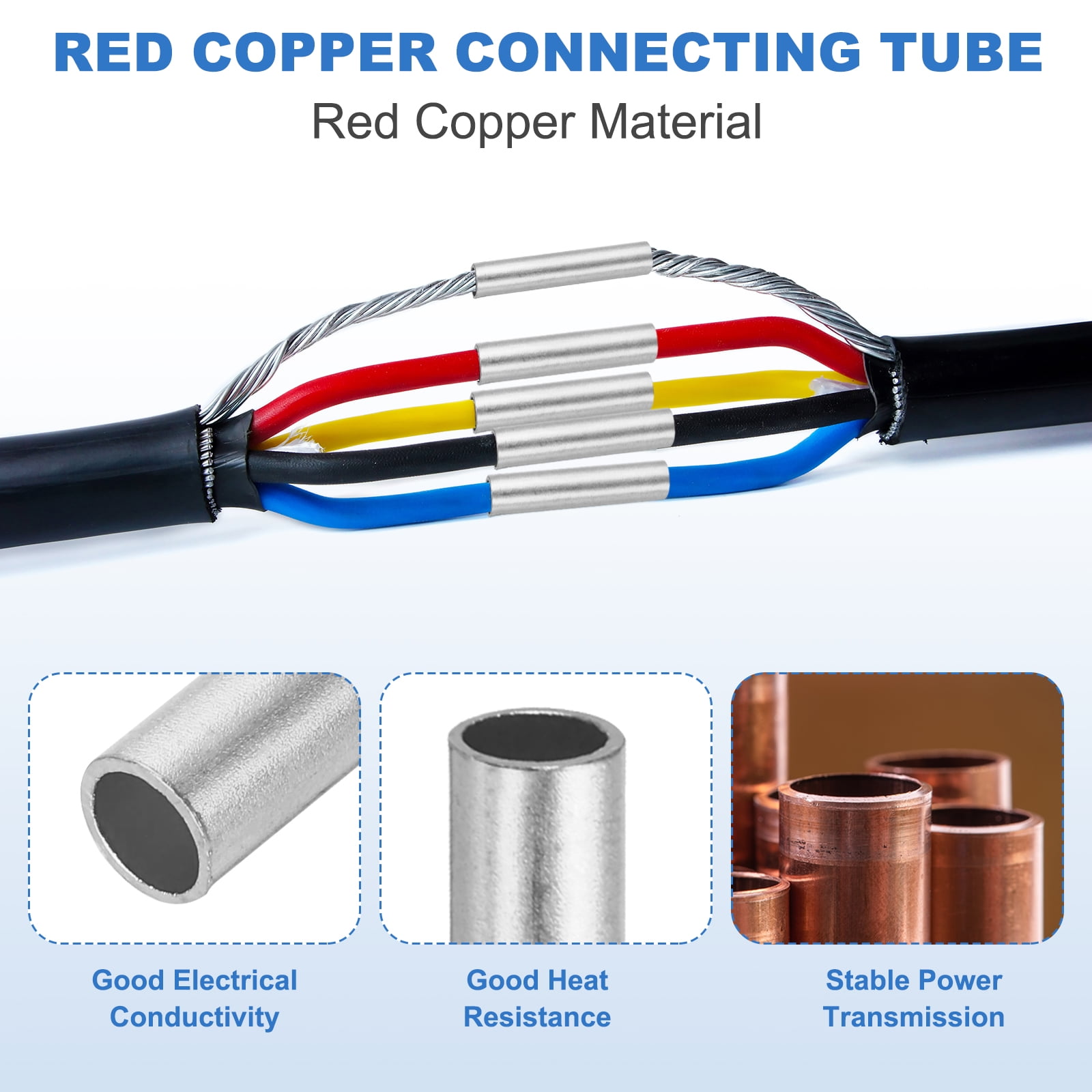 Uxcell 5 Pcs Red Copper Non Insulated Butt Connectors, GT-50 1/0 AWG Butt Connectors Crimp Wire Crimps Terminals Fittings for Wire Connection Hardware Supplies, Silver Tone