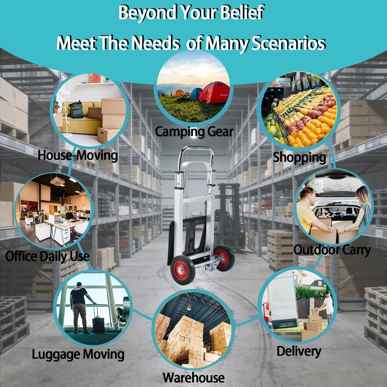 Takira Folding Hand Truck, Aluminum Construction with 6 inch Rubber Wheels for Moving Boxes,Delivery