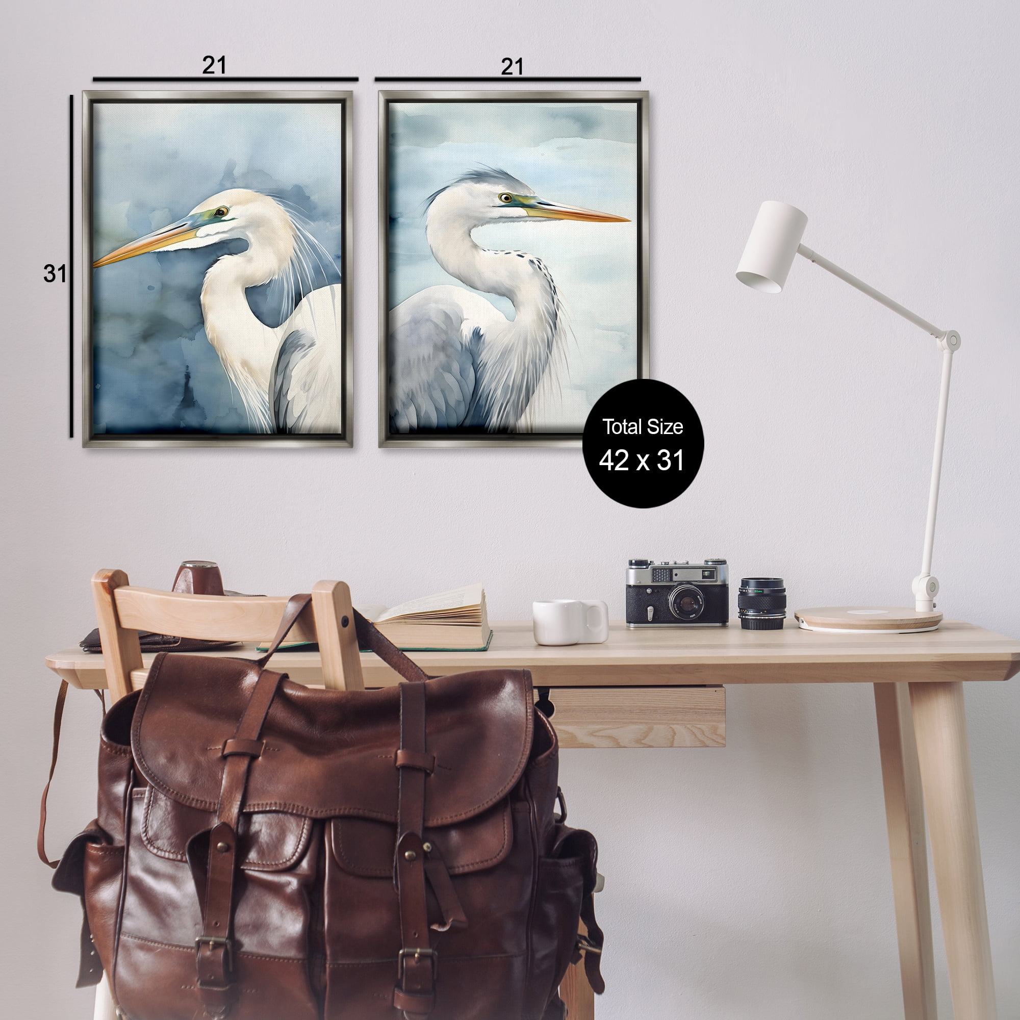 Stupell Industries Watercolor Detailed Beach Birds Animals Painting Gray Floater Framed Canvas Art Print Wall Art, 21 x 31, Set of 2