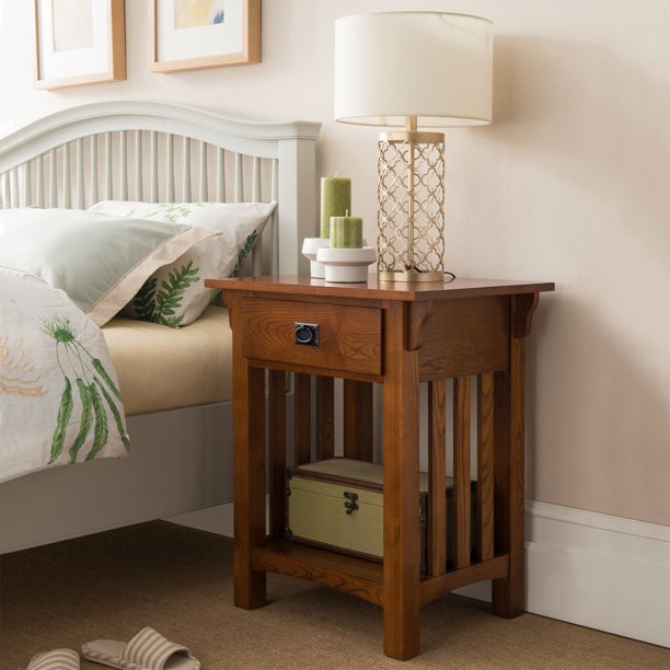 Leick Home 1 Drawer Mission Night Stand With Slat Sides Walmart Com Walmart Com
