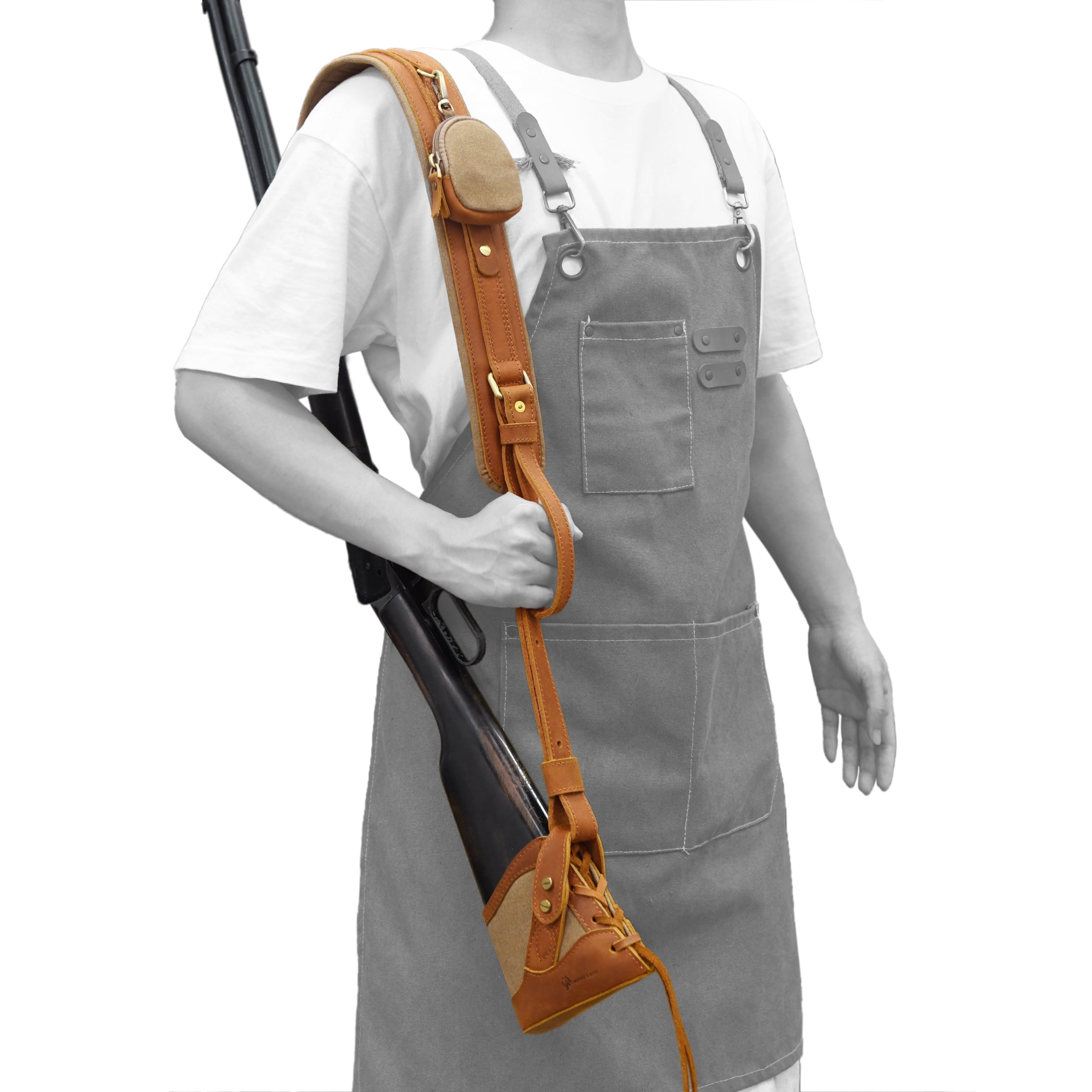 WAYNE'S DOG Vintage Canvas Leather Rifle Recoil Pad Buttstock with Gun Shoulder Sling Strap