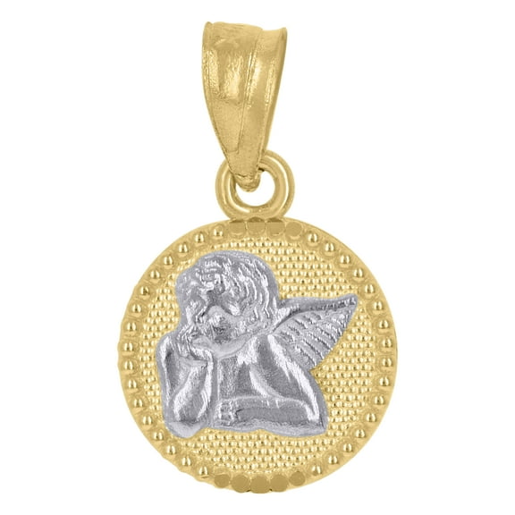 10kt Real Two-Tone Gold Mens Women Textured Cupid Angel Religious Charm Pendant