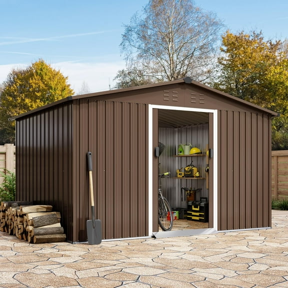Luku 10' x 8' Storage Sheds, Outdoor Steel Storage Shed with Lockable Doors, Utility and Tool Storage House, Outdoor Shed for Backyard Garden Patio Lawn