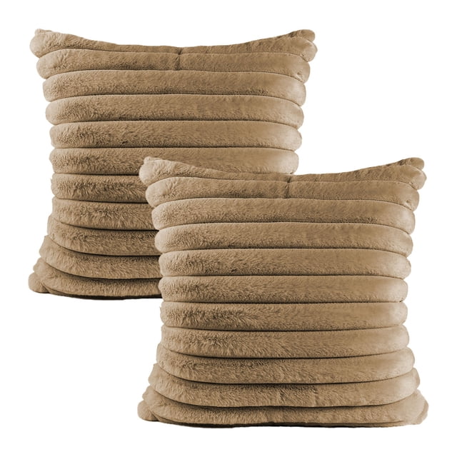 Paquete de 2 piezas, decoración de felpa de piel sintética de doble cara, funda de almohada de abrazo, sofá, dormitorio con rayas difusas, funda de almohada suave, funda de cojín