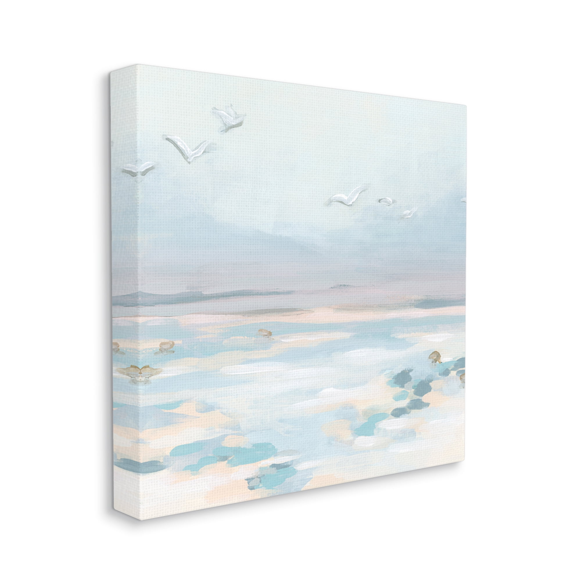 Stupell Industries Birds Flying Beach Scene Animals & Insects Painting Gallery Wrapped Canvas Art Print Wall Art, 17 x 17