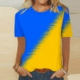 thumbnail image 3 of TKLPEHG Womens Tops Trendy Short Sleeve T Shirts Crew Neck Color Block Patchwork Graphic Tee Summer Fashion Casual Loose Comfy Outfits (Blue,XL), 3 of 4