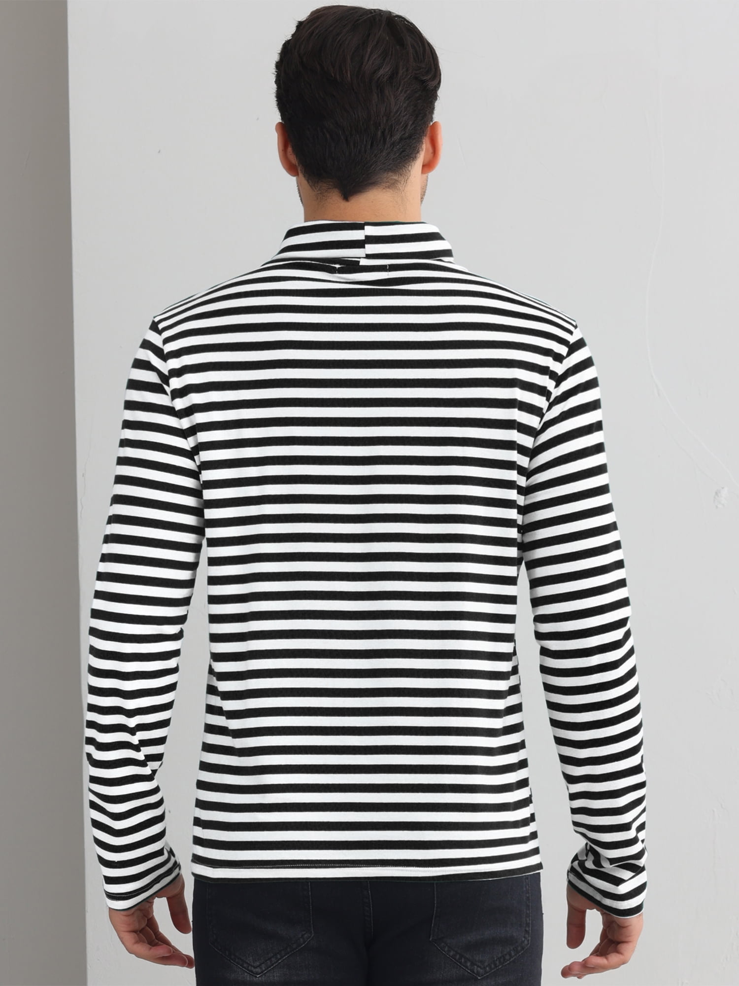 DARING DIVA Men's Striped Turtleneck Long Sleeves Pullover Stripes T-Shirt XL Black White